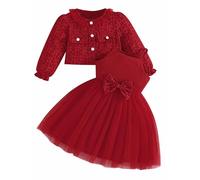 Loodgao Pièces Complètes Élégantes pour Petite Mädchen Une Veste À Manches Longues en Forme De Papillon Et Une Jupe en Tulle Une Robe De Princesse pour Cérémonie De Rouge 5-6 Ans