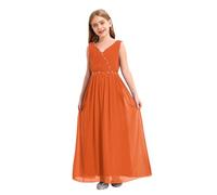 Loodgao Robe Cérémonie Enfant Chiffon Robe De Princesse De Mariée Demoiselle Dhonneur Communion Mariage Noces Baptême Anniversaire Orange 7-8 Ans