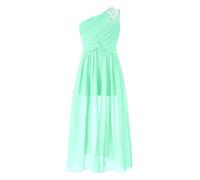 Loodgao Robe De Cérémonie pour Fille sans Manches Robe Une Épaule Élégante Combinaison Soirée Demoiselles Dhonneur Princesse pour Fêtes Vert Menthe 11-12 Ans