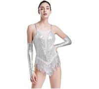 Loodgao Robe De Danse Latine Femme Tenue De Latino Américain Moderne Justaucorps De Ballet Costume De Samba Rumba Argent S