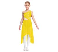 Loodgao Robe De Danse Lyrique Contemporaine pour Enfant avec Paillettes sans Manches Justaucorps De Patinage Tenue Danse Jaune 9-10 Ans