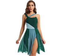 Loodgao Robe De Danse Lyrique pour Femmes sans Manches avec Superposition en Mesh Justaucorps De Ballet Costume Moderne Contemporain Vert M