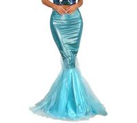 Loodgao Robe Sirène Femme À Paillettes Robe Longue Écailles De Poisson Plage Costume Halloween Cosplay Fête Bleu S