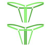 Loodgao sous-vêtements pour Hommes Basiques Slips Caleçons Bas Taille Basse String Anneau Métallique T-Back Mini Bikini Strings Élastiques Hipster Lingerie Vert Fluorescent L