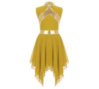 Loodgao Vêtement Danse Chrétienne pour Mädchen Vêtement Danse Louange Tenue Liturgique pour Les Filles Spectacle pour Les Filles Jaune 13-14 Ans
