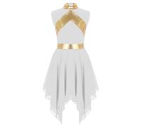 Loodgao Vêtement Danse Chrétienne pour Mädchen Vêtement Danse Louange Tenue Liturgique pour Les Filles Spectacle pour Les Filles Blanc 15-16 Ans