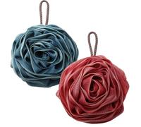 Loofah 2 pièces, chouchous de bain en éponge exfoliante en PE doux, Pouf en maille pour femmes et filles, bleu et rouge