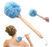 Loofah avec poignée, épurateur de dos pour douche, douche à long manche en bois, brosse en maille de Nylon doux, éponges bain pour exfoliation du corps
