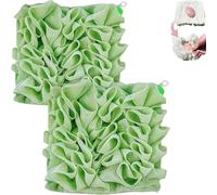 Loofah Lot de 2 gants de toilette exfoliants 2 en 1 en maille avec cordon de serrage et poche de douche, gommage doux et mousse riche pour homme et femme (2 verts)