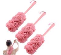 Loofah sur un bâton, 3 paquets de luffa avec poignée, filet de douche doux sur un bâton, épurateur dos, éponge dos moussante dense, brosse douche pour hommes et femmes, exfoliation douce