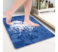 Loofah Tapis de bain antidérapant en PVC doux et confortable à séchage rapide pour salle de bain Motif fragments géométriques Bleu acier 140 x 150 cm