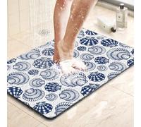 Loofah Tapis de bain antidérapant en PVC doux et confortable à séchage rapide pour salle de bain Motif coquillage festonné Bleu indigo 120 x 140 cm