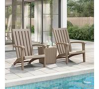 LoogCape Adirondack Lot de 2 chaises de jardin en polypropylène marron clair avec aspect bois, 63 x 85 x 93 cm, résistantes aux intempéries, empilables, avec accoudoirs, pour jardin, balcon et