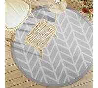 LoogCape ARAKIL Tapis d'extérieur gris Ø 160 cm en polypropylène résistant aux intempéries et aux UV résistant, utilisable des deux côtés, idéal pour balcon, terrasse, jardin, plage, camping