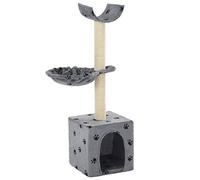 LoogCape Arbre à chat avec colonnes en sisal, 105 cm, motif pattes grises, construction robuste, avec grotte, hamac et tour d'escalade, idéal pour l'appartement, grand, durable, facile à monter
