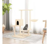 LoogCape Arbre à chat avec colonnes en sisal Crème 94,5 cm Tour de jeu stable pour chat avec hamac, grotte, surface de couchage, montage mural, idéal pour appartement, balcon, plaisir d'escalade et