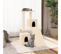 LoogCape Arbre à chat avec griffoirs en sisal, couleur crème, 82 cm, tour d'escalade stable avec grotte, hamac, niche, bois, pour appartement, balcon, aire de jeux et de couchage, idéal pour chatons