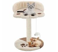 LoogCape Arbre à chat en sisal 40 cm beige marron avec grotte hamac et souris de jeu pour chatons et chats dans l'appartement et le balcon Tour d'escalade en bois stable pour l'entretien des griffes