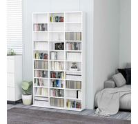 LoogCape Armoire à CD blanche 102 x 23 x 177,5 cm en bois avec 30 compartiments ouverts pour médias, meuble bas TV, rack hifi, buffet, commode, espace de rangement pour salon, bureau, home cinéma et