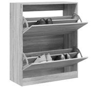 LoogCape Armoire à chaussures gris Sonoma - 80 x 34 x 96,5 cm - En bois - 2 rabats avec 4 compartiments - Armoire étroite peu encombrante pour couloir, couloir, rangement et ordre