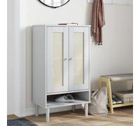 LoogCape Armoire à Chaussures SENJA Aspect rotin Blanc en Bois Massif avec 5 Compartiments et Support modulable pour Rangement Pratique dans entrée, Chambre ou Dressing