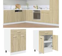 LoogCape Armoire à tiroirs Lyon Chêne Sonoma 60 x 46 x 81,5 cm Bois d'ingénierie Meuble de Rangement Cuisine avec Portes et étagères pour Salle à Manger ou cellier