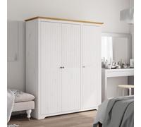 LoogCape Armoire BODO - Blanc et marron - 146 x 53,5 x 173 cm - En pin massif - Design français - Multifonction - Rangement avec 3 portes, espace de rangement, tringle à vêtements, étagère