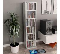 LoogCape Armoire CD gris béton 21 x 20 x 88 cm en bois avec 6 compartiments ouverts pour musique, DVD, accessoire idéal comme buffet, commode, meuble bas TV, armoire multimédia, espace de rangement