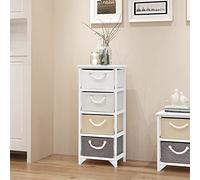 LoogCape Armoire d'appoint avec 4 paniers en bois de paulownia MDF, 35 x 27 x 86 cm, 4 tiroirs, pour couloir, bureau, chambre à coucher, armoire de rangement avec espace de rangement et ordre