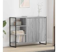 LoogCape Armoire latérale gris Sonoma 96,5 x 30 x 75 cm en bois avec 2 portes, buffet polyvalent pour salon, salle à manger, couloir, bureau et espace de rangement, design moderne, pieds en acier