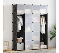 LoogCape Armoire modulaire avec 14 compartiments - Noir et blanc - 37 x 146 x 180,5 cm - Rangement polyvalent pour chambre à coucher, chambre d'enfant, couloir - Organiseur avec tiroirs et tringle à