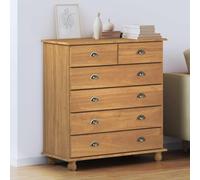 LoogCape ASKIM Commode buffet avec 6 tiroirs Marron 91 x 40 x 95,5 cm en pin massif pour chambre à coucher, salon, couloir et salle à manger, rangement robuste avec design élégant
