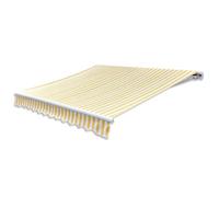 LoogCape Auvent à bras articulé à la main, 300 cm, jaune, blanc, cadre en aluminium avec renfort en métal, polyester 270 g par mètre carré, 2 supports muraux, balcon, terrasse, jardin, protection