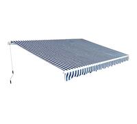 LoogCape Auvent à bras articulé bleu blanc 450 cm avec chute de 300 cm, cadre en aluminium avec renfort en métal, polyester enduit PU 270 g/m², manivelle pour balcon, terrasse, jardin, fenêtre, UV et