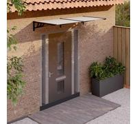 LoogCape Auvent de porte noir transparent 199 x 90 cm en polycarbonate résistant aux intempéries pour entrée, avec support ABS et barres en aluminium, pour maison unifamiliale et double famille