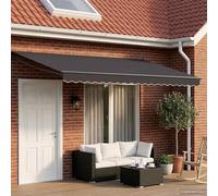 LoogCape Auvent manuel à bras articulé avec LED anthracite, extensible, 4 x 2 m, protection solaire, balcon, terrasse, jardin, polyester résistant aux intempéries, avec manivelle, montage mural
