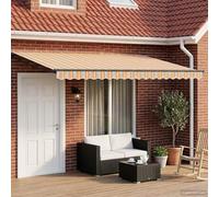LoogCape Auvent manuel à bras articulé avec LED, protection solaire pour balcon, terrasse, jardin, extensible avec manivelle, voile UV résistant aux intempéries, 4,5 x 3 m, montage mural, résistant