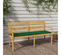 LoogCape Banc Batavia en Bois de Teck Massif avec Coussin Vert 150 cm pour mobilier extérieur, terrasse, Jardin et Patio, Design élégant et résistance aux intempéries