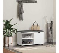 LoogCape Banc de couloir avec coussin, compartiment de rangement et étagère, blanc, 80 x 38 x 46 cm, banc en bois avec espace de rangement, idéal pour couloir, entrée et garder l'ordre