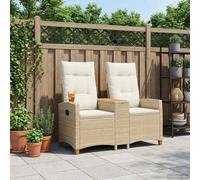 LoogCape Banc de jardin avec table à thé intégrée, beige, blanc crème, 126 x 65 x 112 cm, aspect rotin synthétique, dossier réglable, siège d'extérieur résistant aux intempéries
