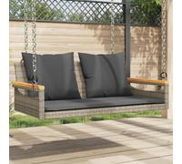 LoogCape Banc suspendu avec coussin gris en rotin synthétique - 109 x 62 x 40 cm - Résistant aux UV - Avec cadre en acier - Banc pour jardin, balcon, terrasse, 110 kg par siège