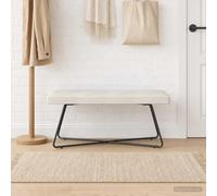 LoogCape Banc uni crème 110 x 40 x 45 cm velours avec cadre en bois pour salon, chambre à coucher, couloir, peu encombrant, assise stable avec rembourrage, espace de rangement, coussin, design moderne
