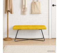 LoogCape Banc uni jaune 110 x 40 x 45 cm en velours avec cadre en bois moderne avec coussin, polyvalent pour chambre à coucher, salon, couloir, salle à manger, peu encombrant, construction stable