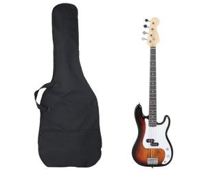 LoogCape Basse électrique pour débutant 4/4 46" avec sac Marron Blanc Kit en bois durable pour enfants adultes Idéal pour apprendre et enseigner la musique avec accessoires et accordeur inclus