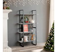 LoogCape Bibliothèque à 4 Niveaux Gris béton 80x30x140cm en Bois d'ingénierie avec Fixation Murale pour Salon Bureau Chambre Enfant décoration Industrielle