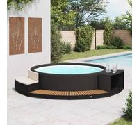 LoogCape Bordure de spa noire en polyrotin acacia résistant aux intempéries pour piscine, jacuzzi, accessoires avec espace de rangement, mini canapé, design durable