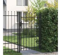 LoogCape Boxtel Porte de clôture simple avec dessus bombé en acier revêtu par pulvérisation 100 x 150 cm, noir, charnière à boulons, avec 3 clés, verrouillable pour jardin, cour, extérieur