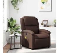 LoogCape Braun Fauteuil de massage en cuir synthétique, réglable jusqu'à 135 degrés, massage vibrant à 6 points, structure en bois et métal, confort pour salon, bureau, coin lecture, 110 kg