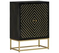 LoogCape Buffet avec 2 portes - Noir et doré - 55 x 30 x 75 cm - En bois de manguier massif - Commode avec espace de rangement pour salon, salle à manger, couloir, bureau