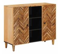 LoogCape Buffet en bois de manguier massif de 90 cm de large avec portes et boutons en laiton pour salon, bureau et home cinéma, élégante armoire de rangement avec compartiment, gestion des câbles